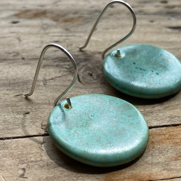 Handmade Ceramic Disc Drop Earrings