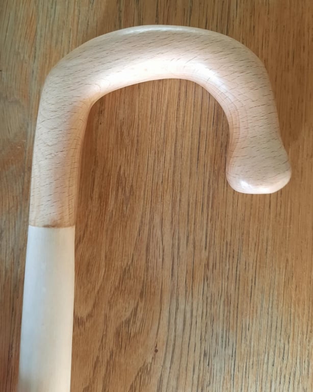 Handmade Crook - Polished Beech on Stripped Hazel - Scottish Hiking Stick D4