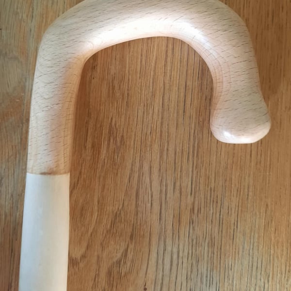 Handmade Crook - Polished Beech on Stripped Hazel - Scottish Hiking Stick D4