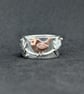 Sterling silver band ring, Silver ring with wren and ivy leaves
