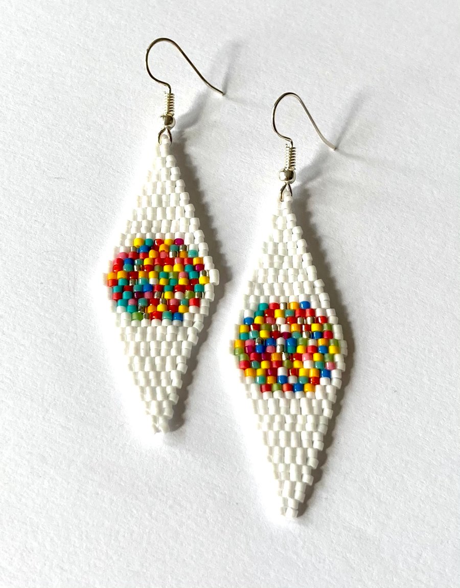 Diamond Moon Beadwoven Earrings - Bright Colours