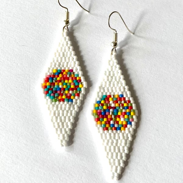 Diamond Moon Beadwoven Earrings - Bright Colours