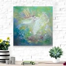 White Hart Rising is semi abstract painting of a white stag