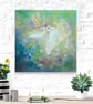 White Hart Rising is semi abstract painting of a white stag