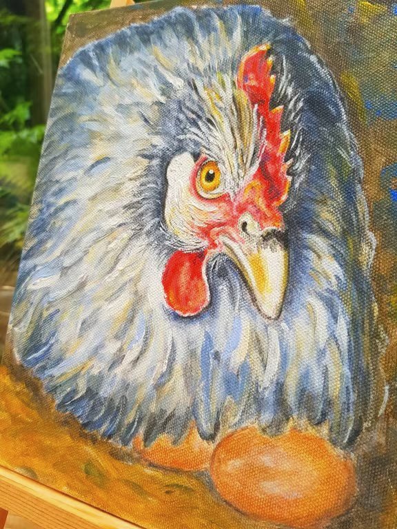 Folk Art Original  Chicken Painting, Farmhouse style, in rich tones with texture
