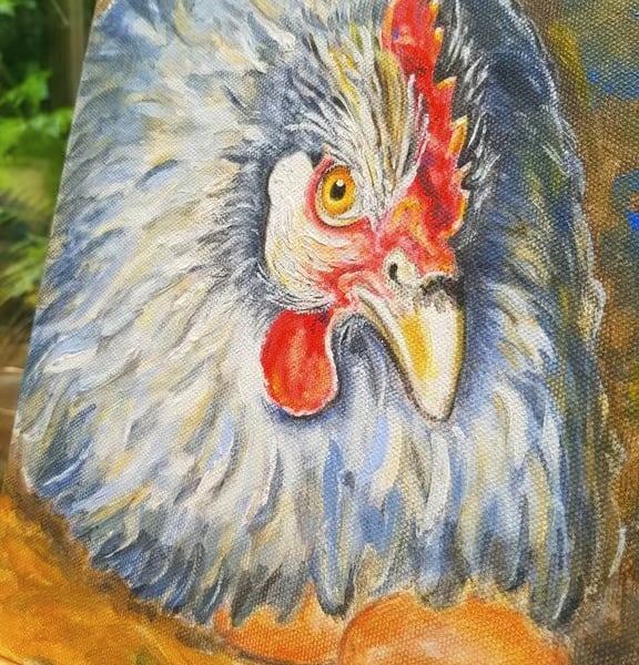 Folk Art Original  Chicken Painting, Farmhouse style, in rich tones with texture