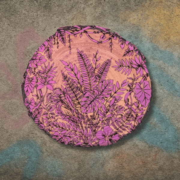 Hand-Painted Tropical Foliage Wood Plaque