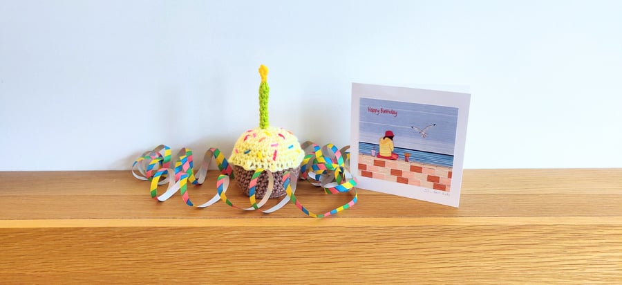 Birthday Cupcake, Happy Birthday Cake With Candle, Cake Prop, Crochet Cake, Fake