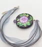 Seconds Sunday - Pendant with Black Glass Bead with Flower Pattern and a Crystal - Image 3