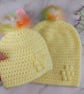 Matching Mum and Baby Crochet Hats, Lemon Yellow Pom Pom Beanie Set - Image 2