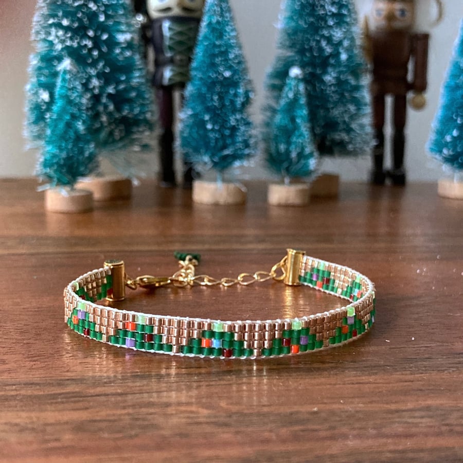 Handmade Christmas tree loom woven bracelet
