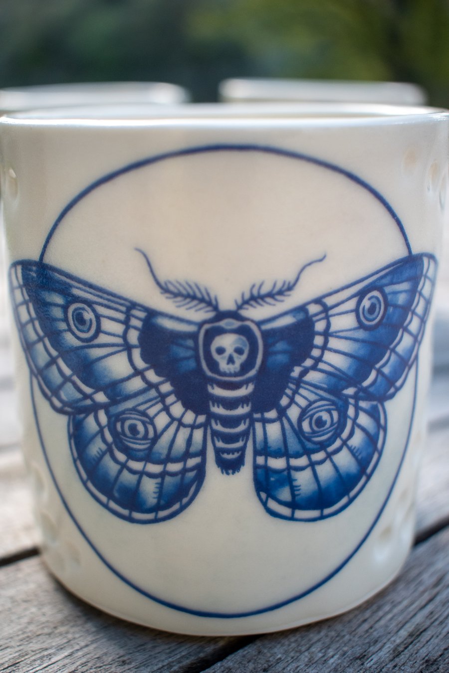 Handmade Porcelain Votive - with Moth illustration