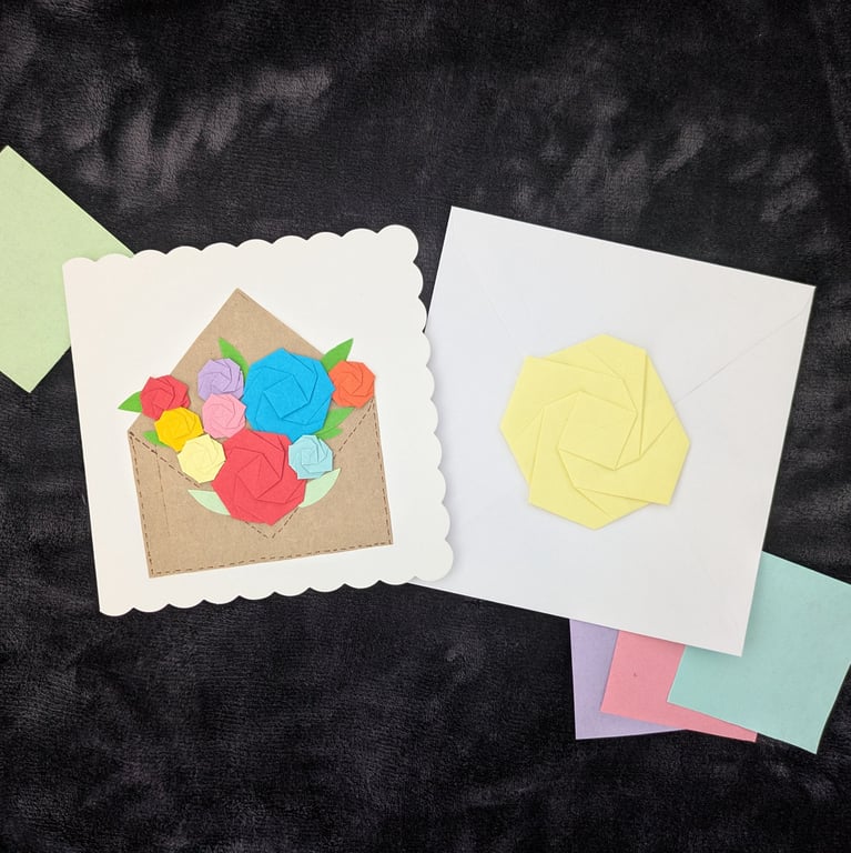 Free shipping - 3D Origami Bouquet Card - A Garden in an Envelope