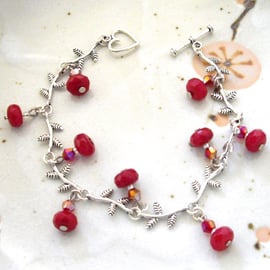 Red Topaz Gemstone Leaf Bracelet - UK Free Post