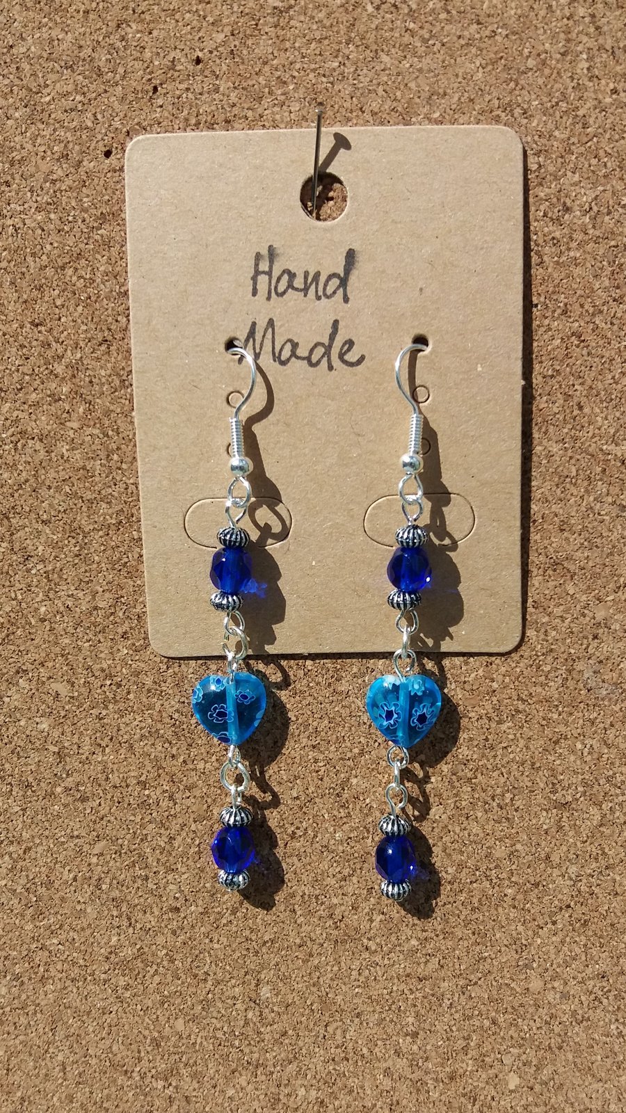 BB05 Blue Heart Bead Earrings