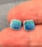 Enamel square studs. Blue and turquoise enamel studs, enamel earrings, spirals,  - Image 3