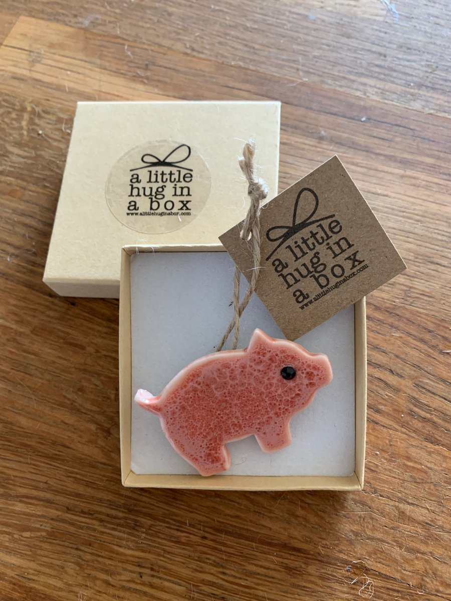 A little hug in a box pig brooch gift