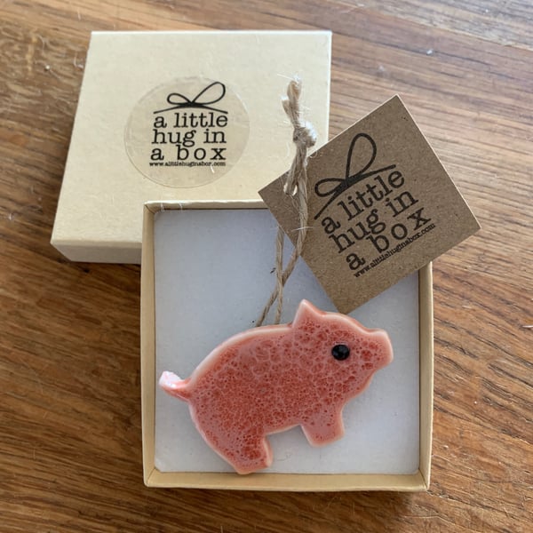 A little hug in a box pig brooch gift