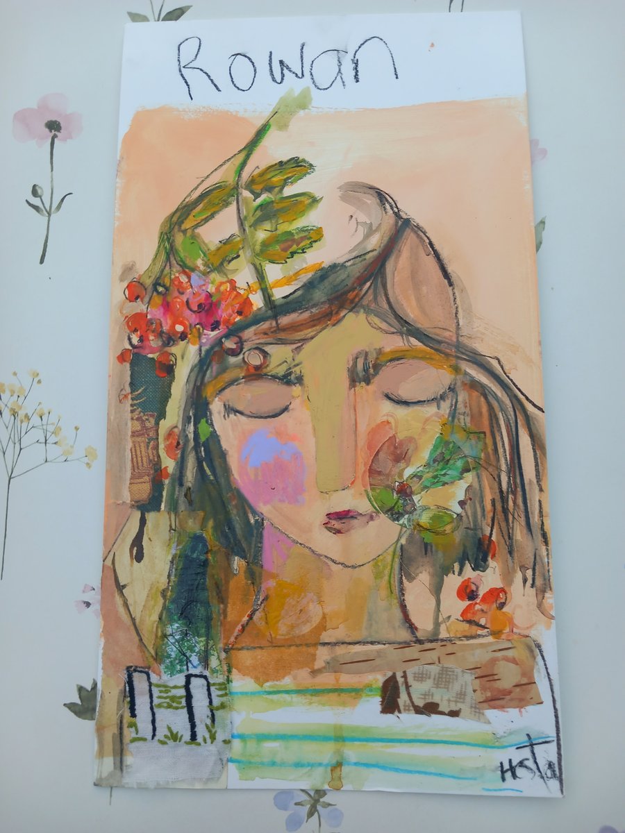 'Rowan' semi abstract portrait of a girl. In inks and mixed media