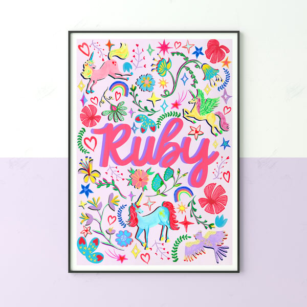 Personalised Unicorn Name Print