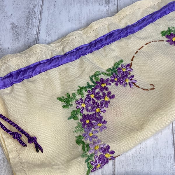 Travel packing laundry bag made from vintage embroidered cloth