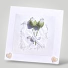 Handmade White Rose Embossed Greeting Card with handmade fibre paper.