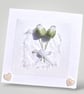 Handmade White Rose Embossed Greeting Card with handmade fibre paper.