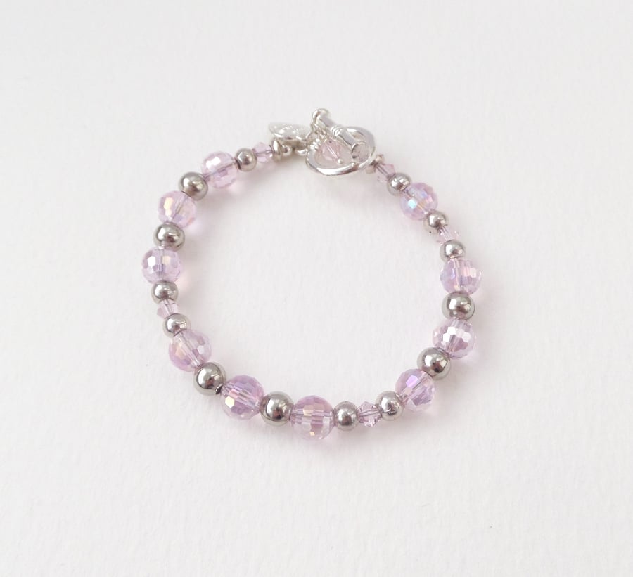 Pink Crystal Bracelet, OOAK  Silver Clasp Bracelet.