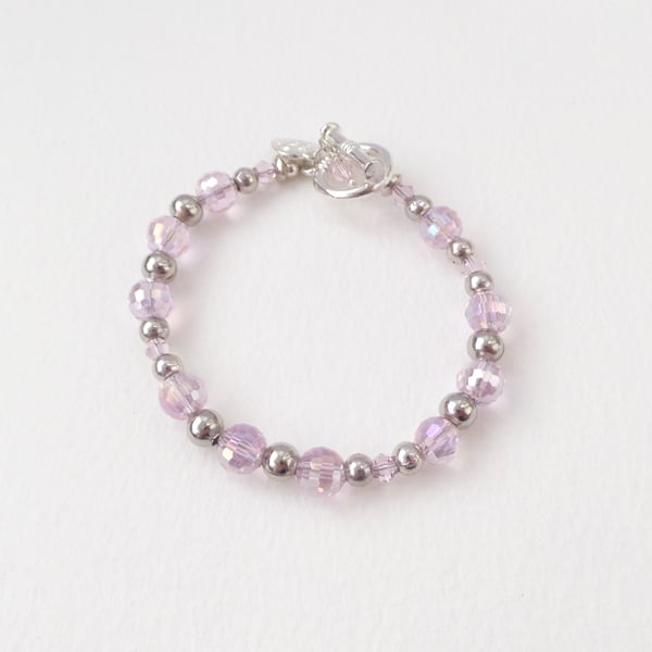 Pink Crystal Bracelet, OOAK  Silver Clasp Bracelet.