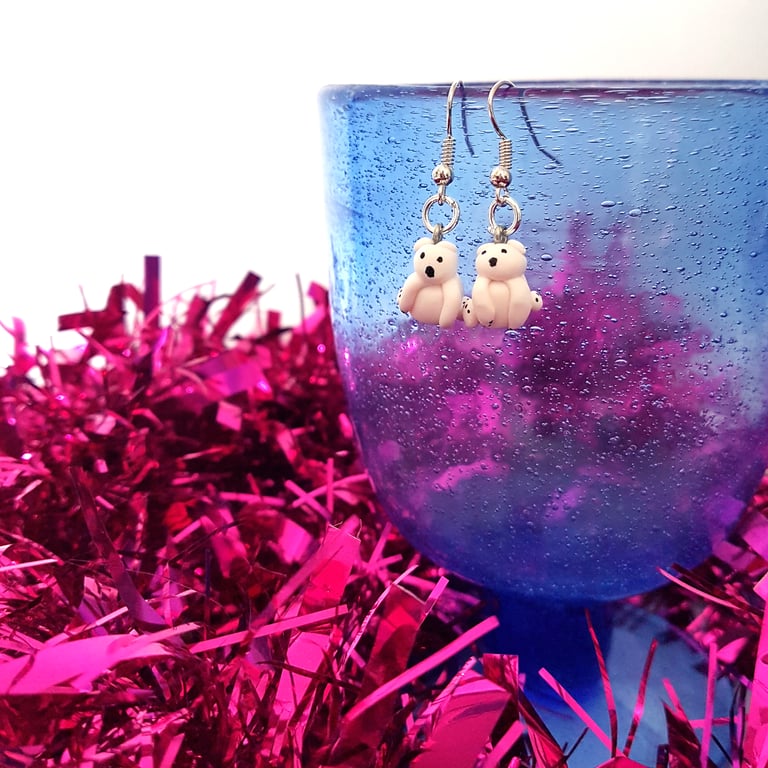 Retro Christmas polar bear drop earrings Quirky, fun, unique, handmade novel