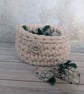 Crochet container, storage pot, bathroom decor, recycled, ceramic button - Image 3