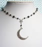Filigree Crescent Moon Necklace with Hematite Beads - Image 1