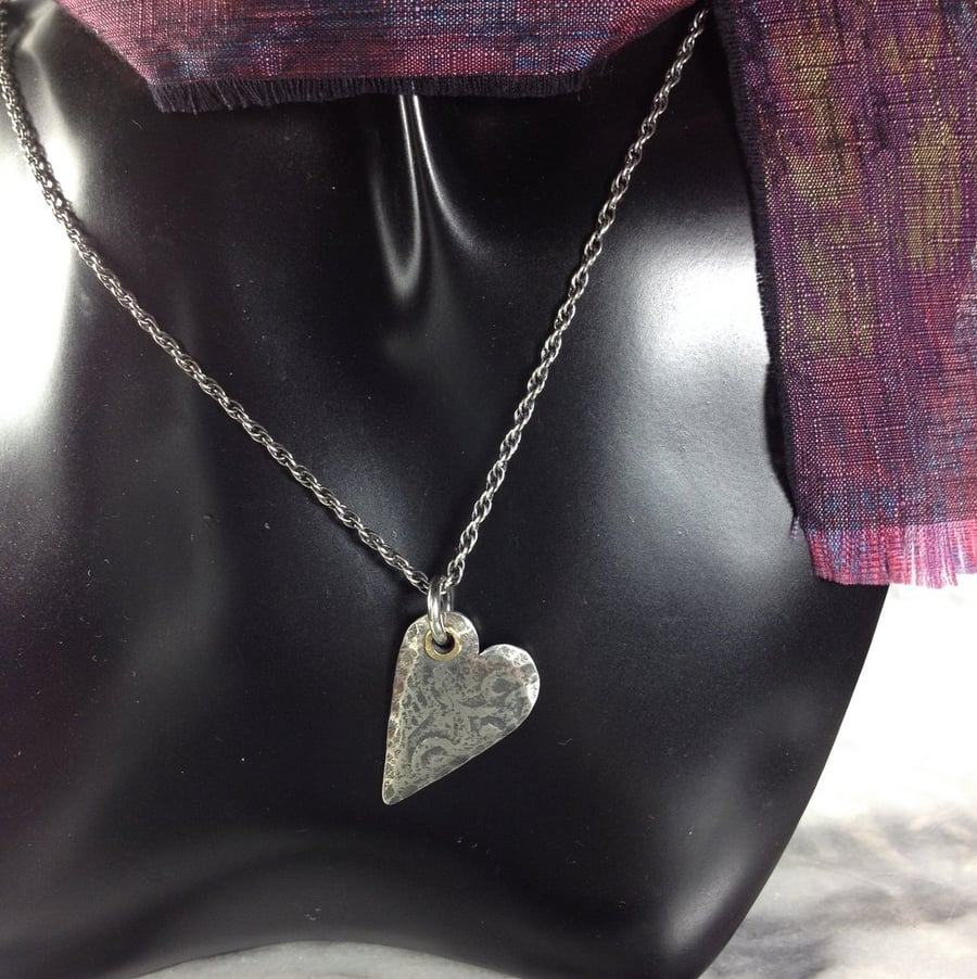 Heart necklace silver and 18ct gold