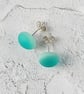Aqua stud earrings, fused glass with sterling silver fittings - Image 3