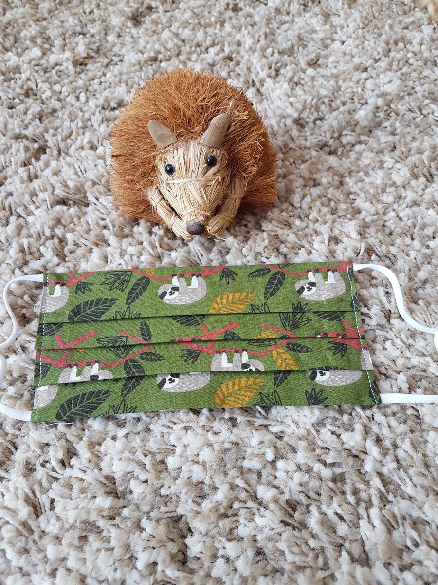 Small Adult or Teenager face covering - Hanging Sloth print