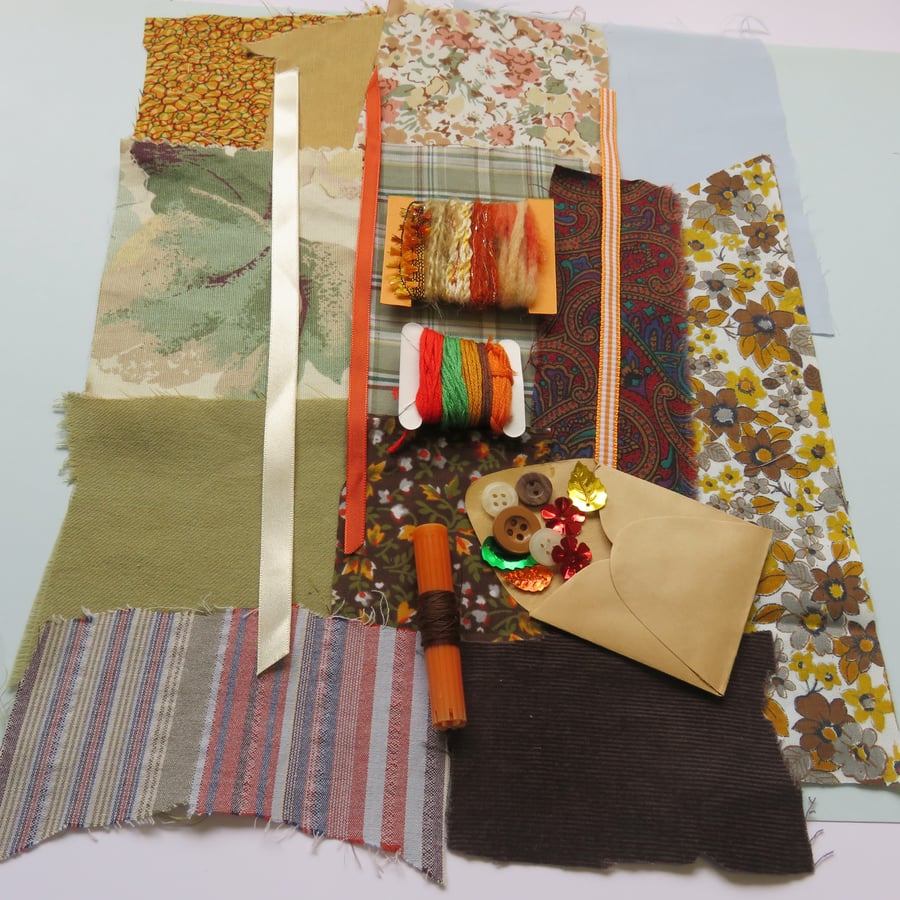 Autumn Inspiration Pack - slow stitching, patchwork, collage, small projects