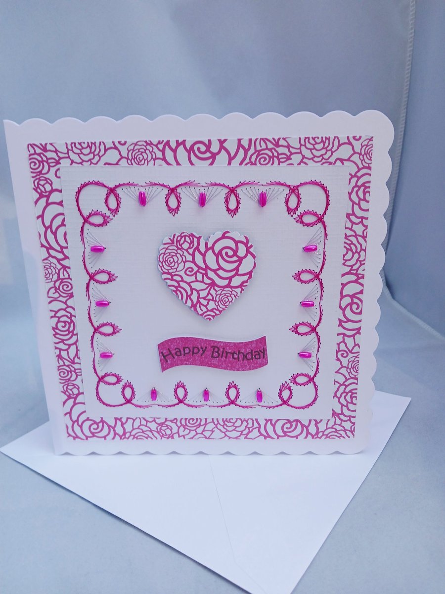 Card, Birthday, Butterfly, Embroidered with Beads