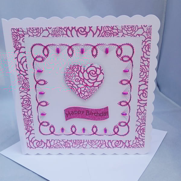 Card, Birthday, Butterfly, Embroidered with Beads