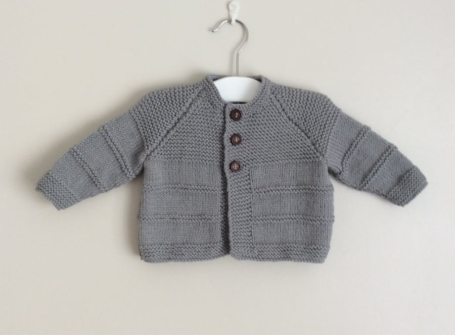 Baby cardigan grey hand knit 0-3 months 