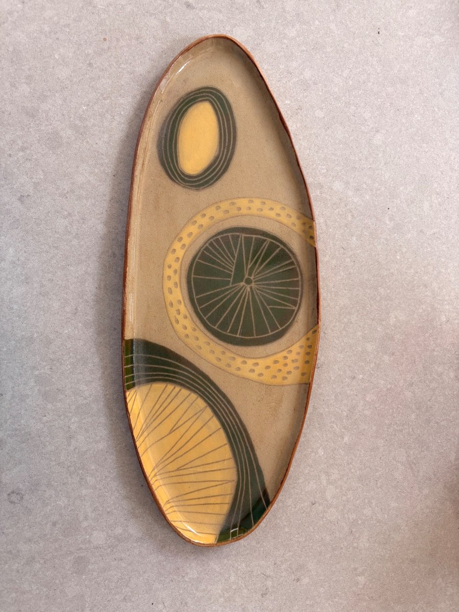Ceramic serving platter - handmade, carved and painted