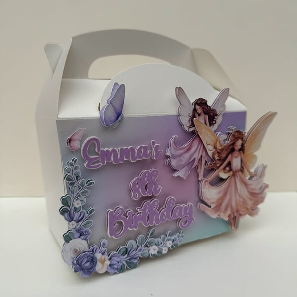 6 Personalised Faires  party boxes, party bags