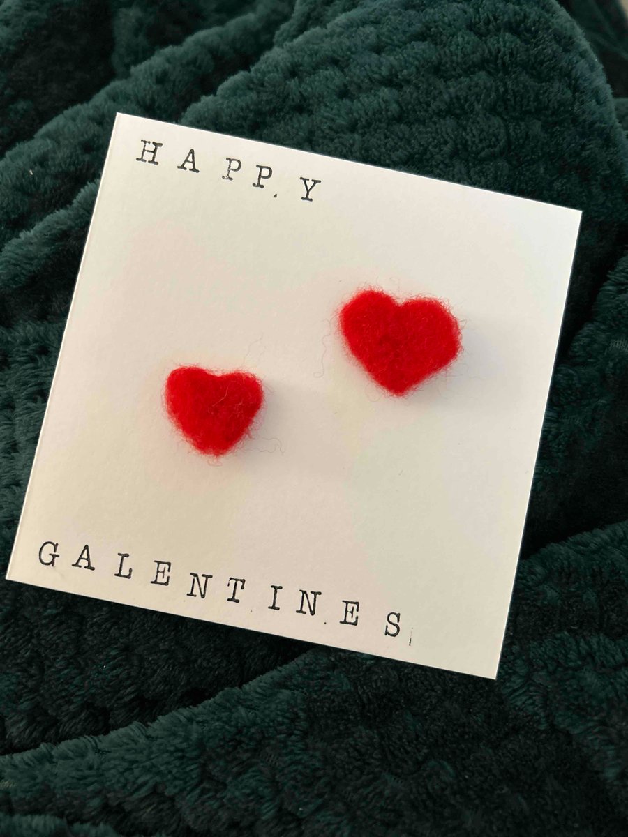 Happy galentines card needle felted heart
