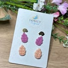 Oak Leaf and Hedgehog Polymer Clay Studs - Lightweight 