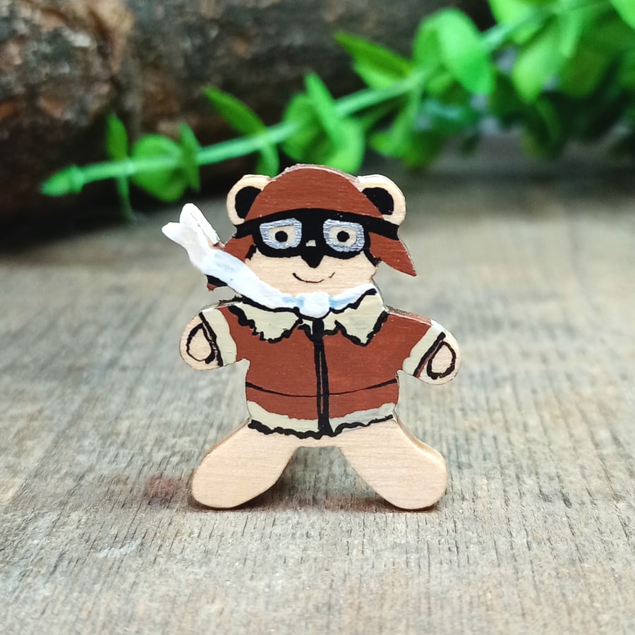Travel Gift, Handmade Pilot Teddy Bear Pin For Traveller, Happy Travels Gift