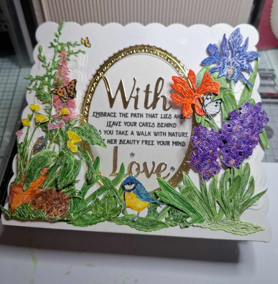 Original Hand Crafted Tent Decoupage Mixed Media Card All Occasions Free P&P  