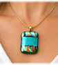 Dichroic Glass Pendant 279 Striped Aqua Handmade with gold plated chain - Image 2