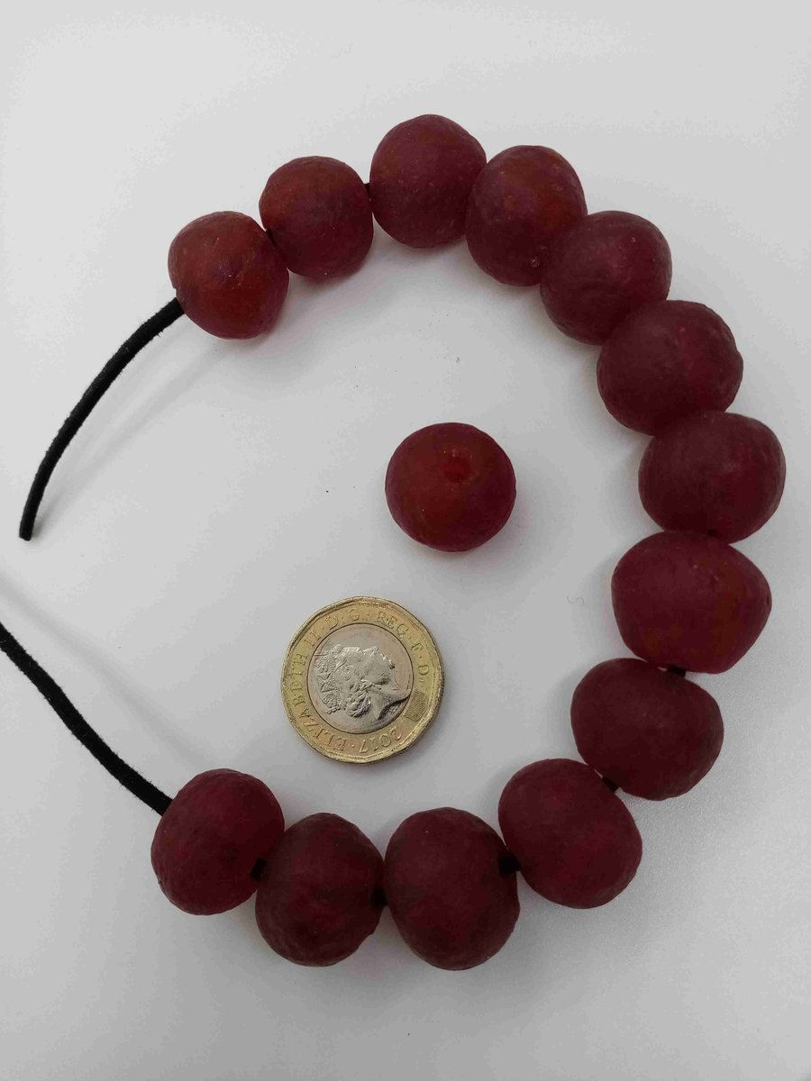 14 red recycled glass beads from Africa