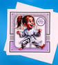 Girls Handmade Karate Birthday Card, Decoupage