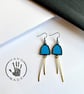 Blue eye-catching stained glass and hammered brass earrings, festival jewellery - Image 4