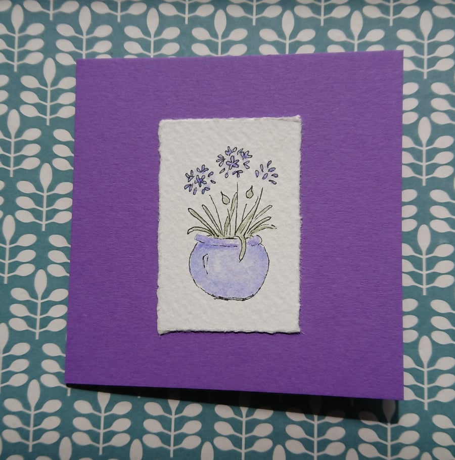 Greetings card - Purple agapanthus- Hand painted - Recycled - Blank inside 